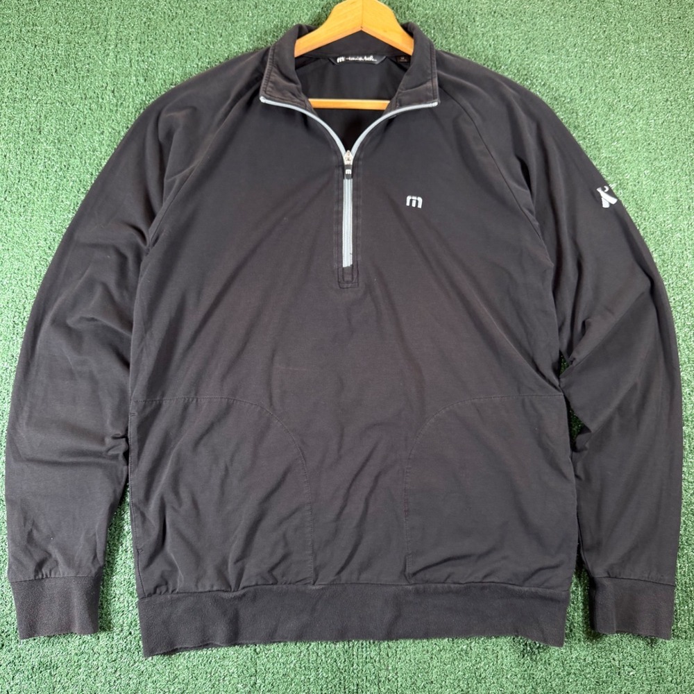 TravisMathew 1/4 Zip Pullover Mens Size M Black Cotton Blend Golf Activewear